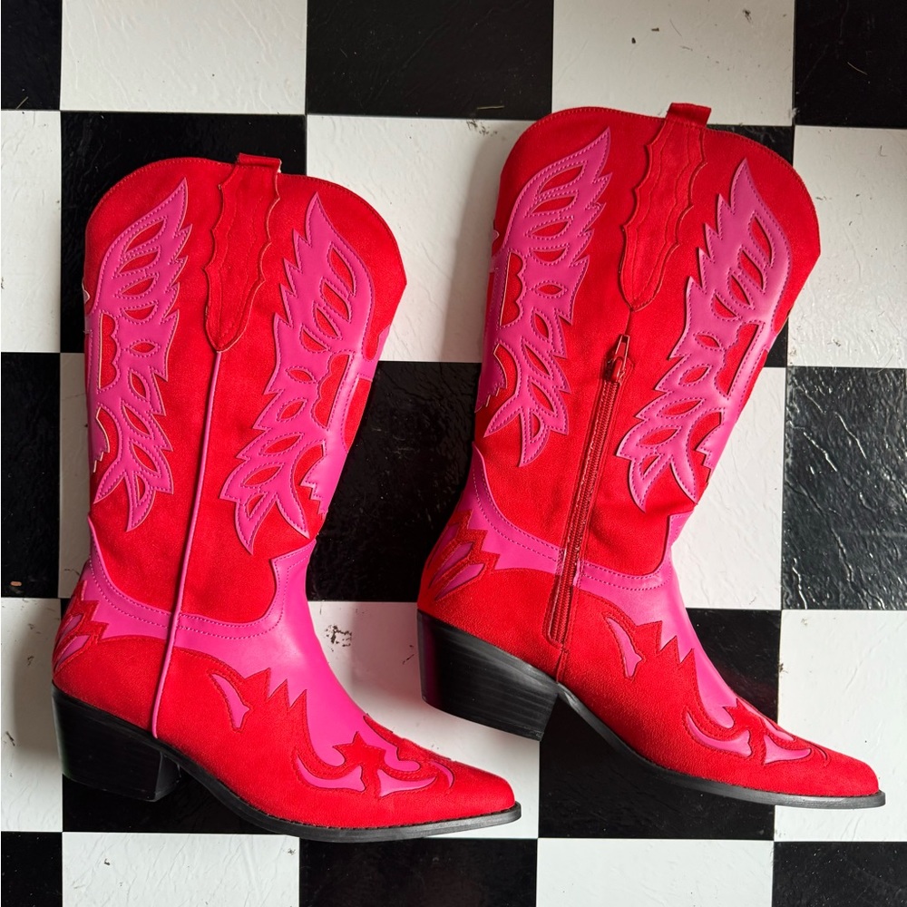Nasty Gal Pink & Red Cowboy Boots